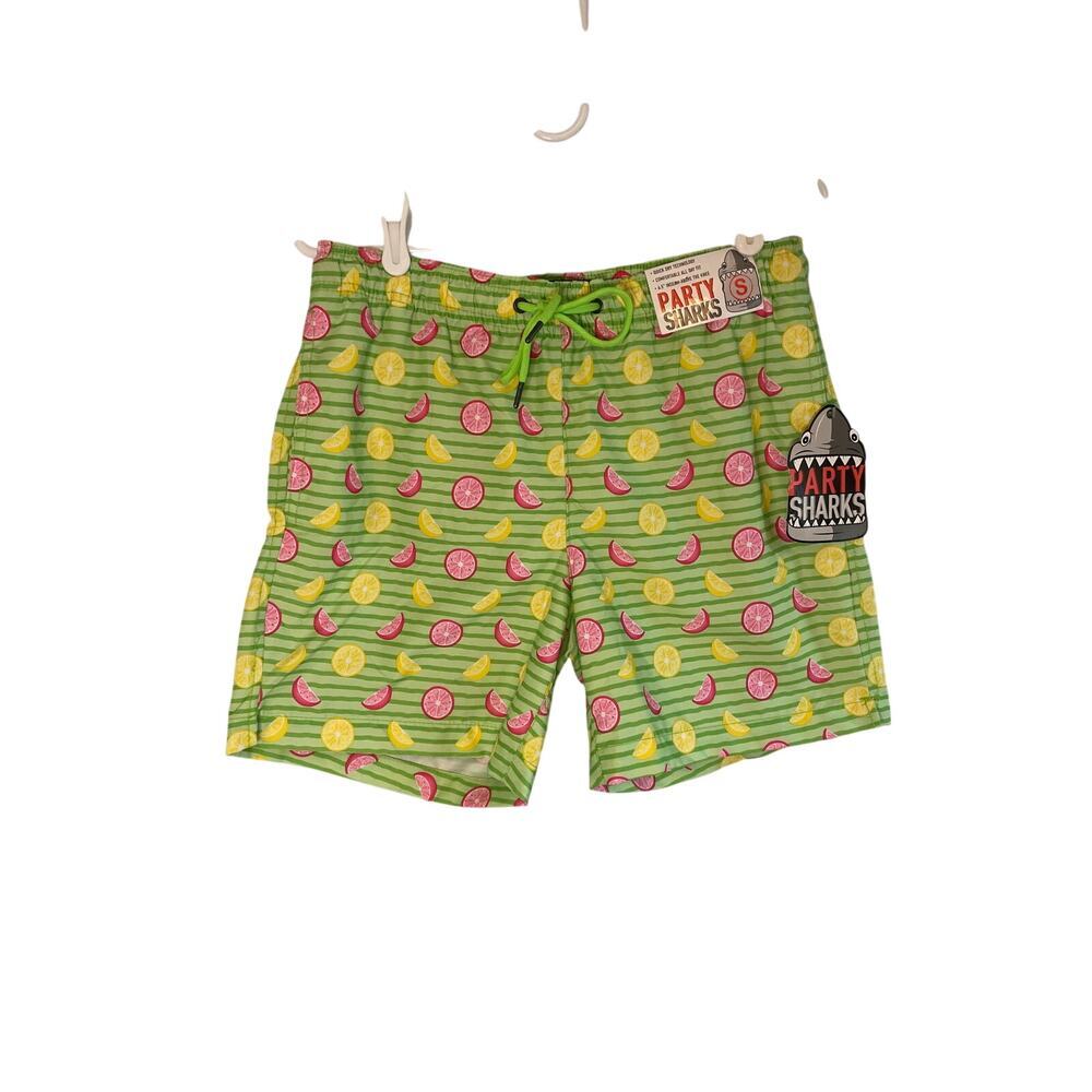 NWT Party Shark Men’s Small bathing suit swim shorts, citrus fruit, lined